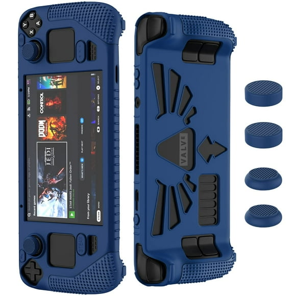SUIHUOJI Steam Deck Standing Protective case, Thickening Silicone Accessories Protector, Soft cover Skin Shell with 2 Pairs Thumb grips, Full Protection Kit to Anti-Slip for Valve Stream Deck (Blue)