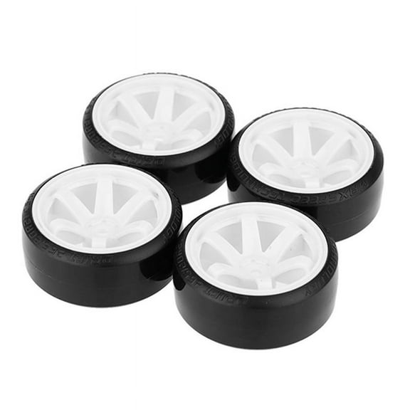 4Pcs Drift Car Tire Wheel Rim Hard Wheel Tyre for 1/10 Drifting RC Car White
