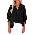 thumbnail image 6 of Linen Shirts for Women Summer Tops Casual Gauze Button Neck Long Sleeve Oversized Blouses Tops Lightweight Loose V Neck Pullover Shirts Black M, 6 of 6