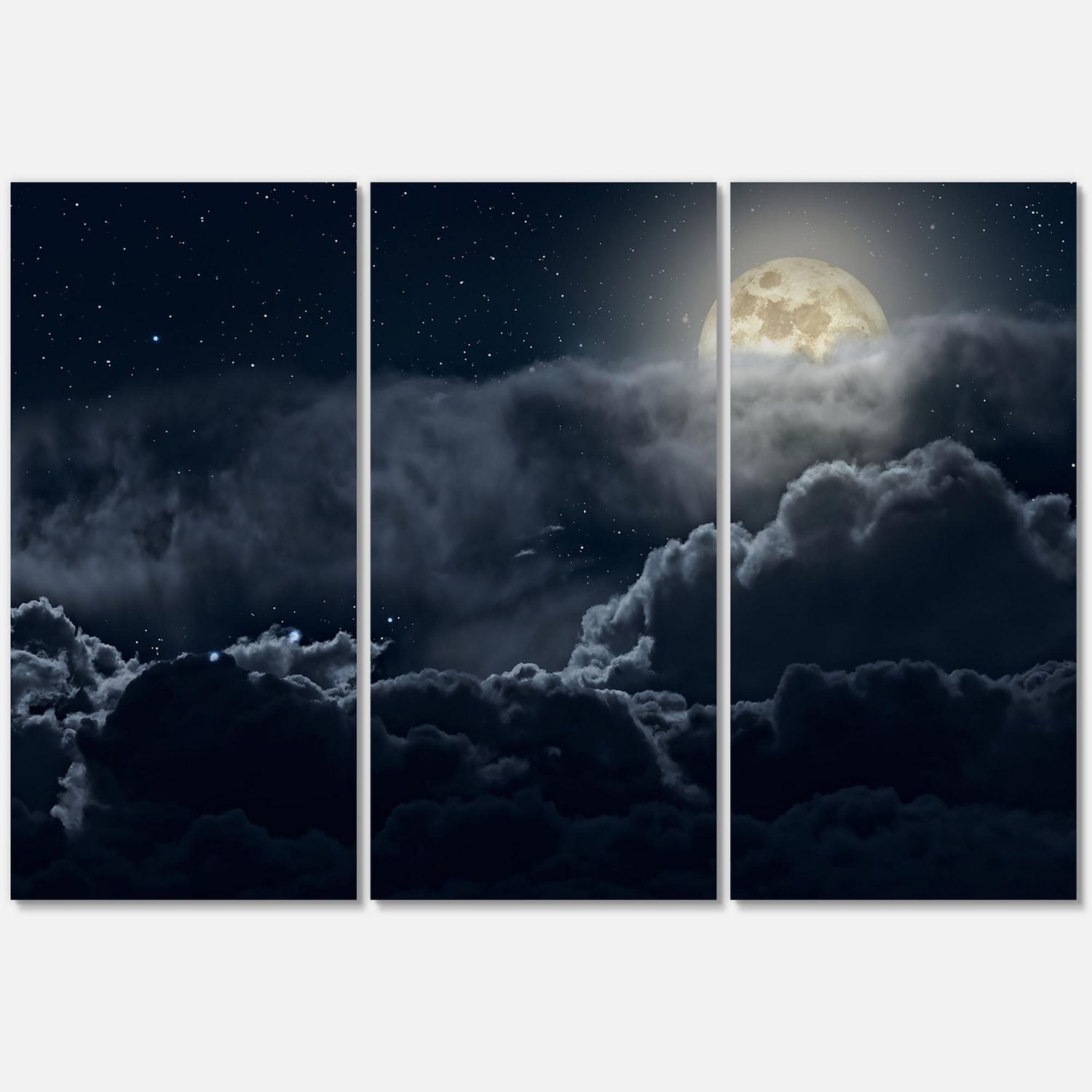 Designart Nuageux nuit de pleine lune Art mural sur toile
