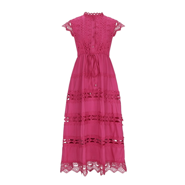 strapless open back dress Sweetheart Hot Pink Lace Long Prom Dress With Slit lps019 main image 0