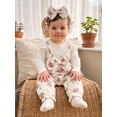 thumbnail image 5 of Loicainy Infant Baby Girls Fall Romper Outfits 3 6 9 12 Months Rose Print Long Sleeve Jumpsuit and Headband Set, 5 of 9