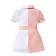 thumbnail image 3 of Toddler Girls' Dresses Baby Summer Fashion Color Matching Pink And White Lapel Short Sleeve Lace Up Fashion Clothes for Girls Size 3-4T, 3 of 7