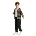 thumbnail image 4 of Actgleam Boys Girls Plaid Shirts Long Sleeve Button Down Hooded Plaid Top Outfits 5-12Years,Khaki, 4 of 10