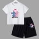 thumbnail image 4 of Nuevo conjunto de camiseta y pantalones cortos de verano con dibujos animados de Disney, bonito Stitch Angel para niños y niñas, ropa de algodón para niños, conjunto informal de 2 piezas para niños, 4 of 5