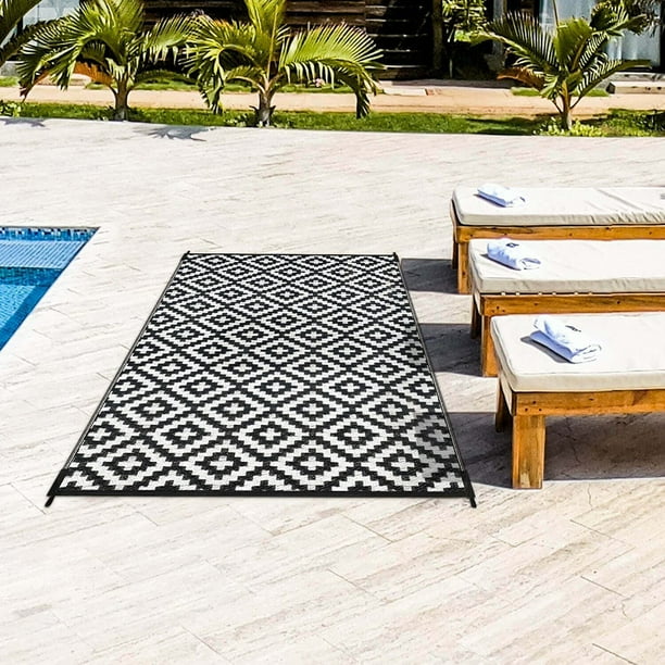 Outdoor Patio Rug Waterproof Camping 4X6 Ft Black And White Outdoor