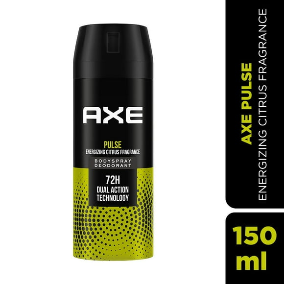 Axe Pulse Body Deodorant Spray For Men 150ml, 5.07 Fl.oz. | Long Lasting No Gas - 72Hr Dual Action Technology | Energizing Citrus Fragrance For Boys
