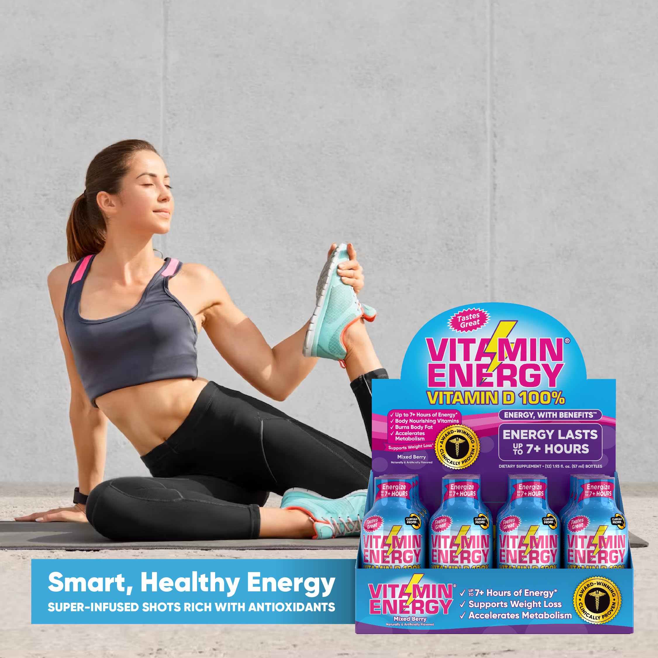 Vitamin Energy Vitamin D Extra Strength Shot, Mixed Berry, 12 Pack – 260mg Natural Caffeine, B-Complex & Vitamin D, Zero Sugar, 1.93 fl oz