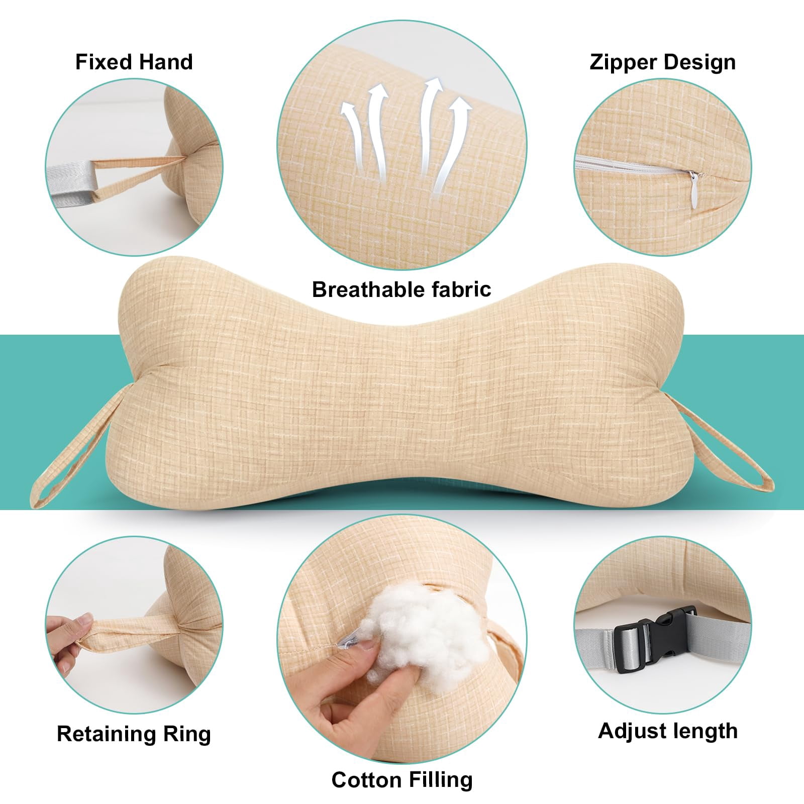 RoamReady Neck & Cervical Pillows, Dog Bone Shaped Neck Pillow with Fixed Rope & Have Loops on End, for Chiropractic Lumbar Spine, for Car Bus Truck Driving Travel Comfort Head Rest Support,Yellow