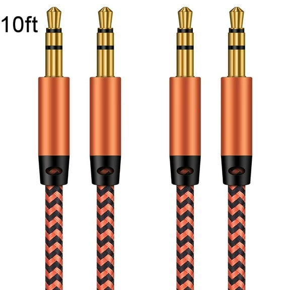 AILKIN Aux Cord Cables,2 PACK 10ft Aux Cord for iPhone Adapter 3.5mm Male to Male Stereo Jack Cables Audio Video Auxiliary Input Adapters,Aux Cable Cords for Car,Headphones,Earbuds,Orange