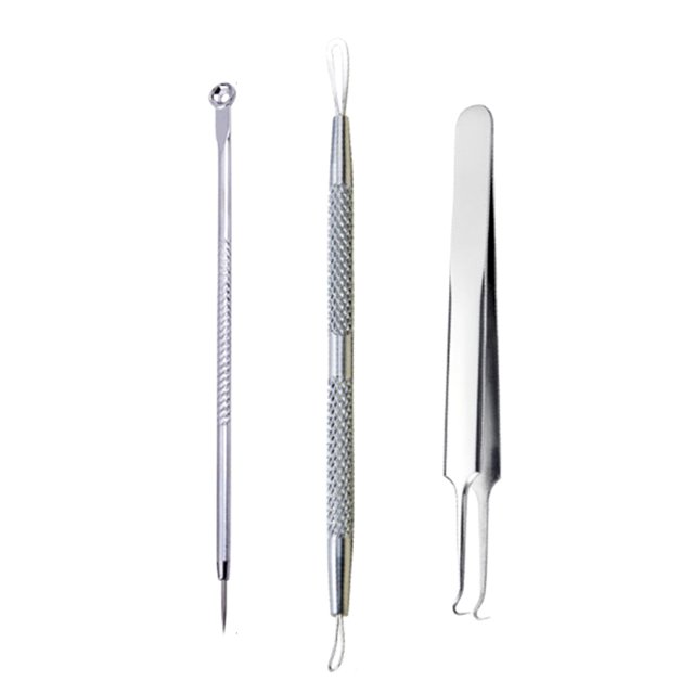 Kit de Pinces Courbées pour Enlever les Points Noirs 3 Pcs Outil Extracteur d'Acné Comédon