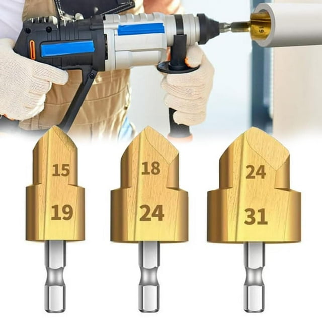 Nomeni Embouts de Perceuse & Accessoires Embouts de Perceuse Robustes 2024 Kit de Tuyau PVC Puissant Embout de Perceuse Outil de Chanfreinage Tuyau Remplaçable pour Ébavillage Intérieur et Extérieur