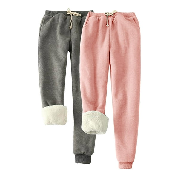 Diufon 2pc Womens Padded Sweatpants Solid Color Plus Size Pants Elastic Waist Drawstring Pants
