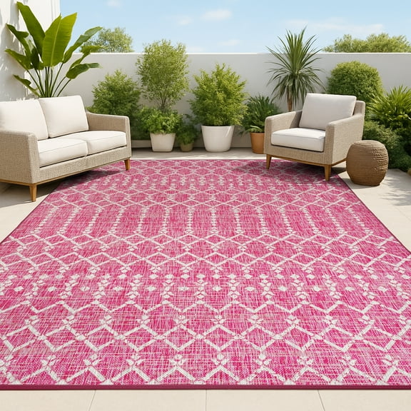 JONATHAN Y SANTA MONICA 3 x 5 Area Rug, Ourika Moroccan Geometric Textured Weave - Fuchsia/Light Gray, SMB108Q-3