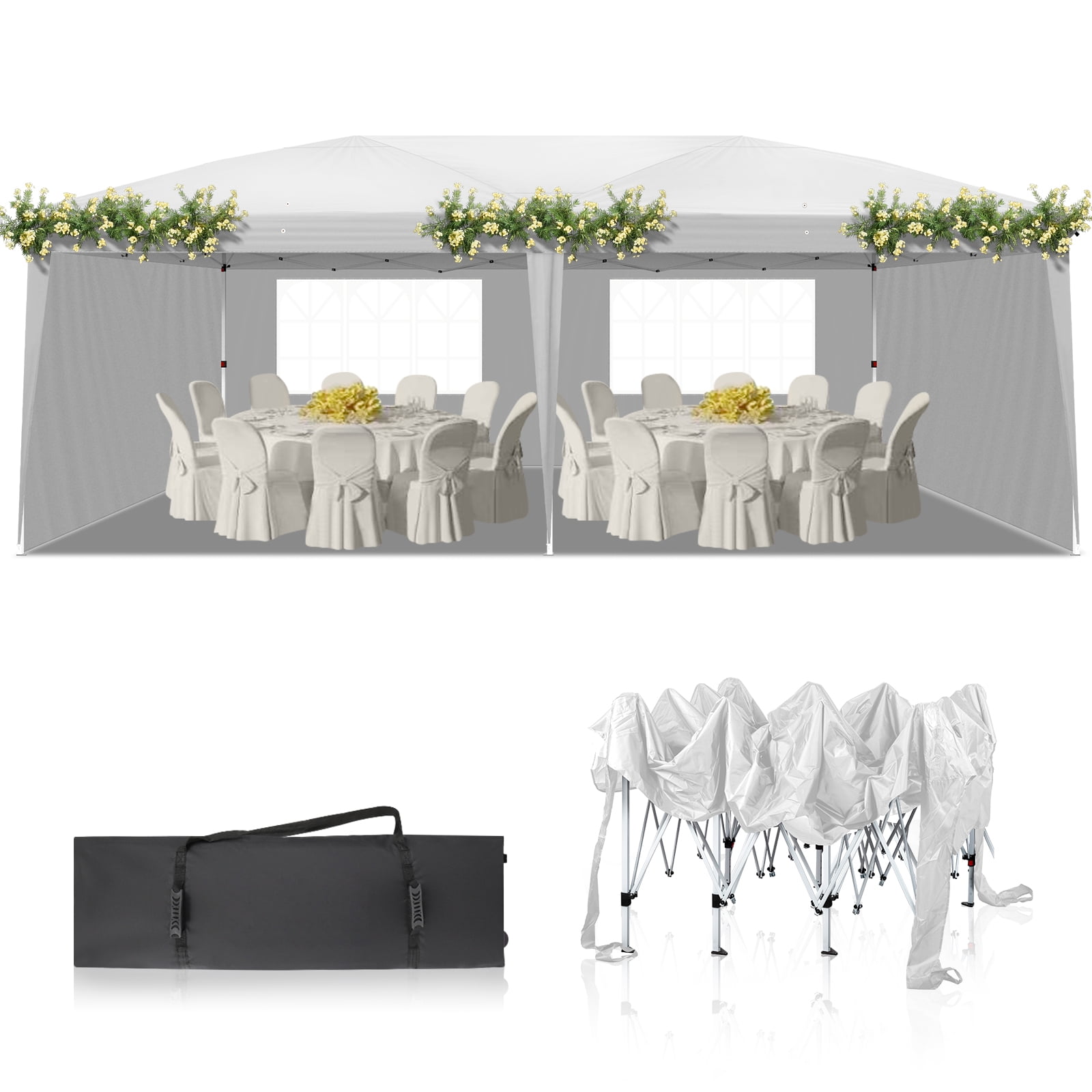 10x20ft Two Windows Waterproof Folding Canopy Tent White with Carry Bag