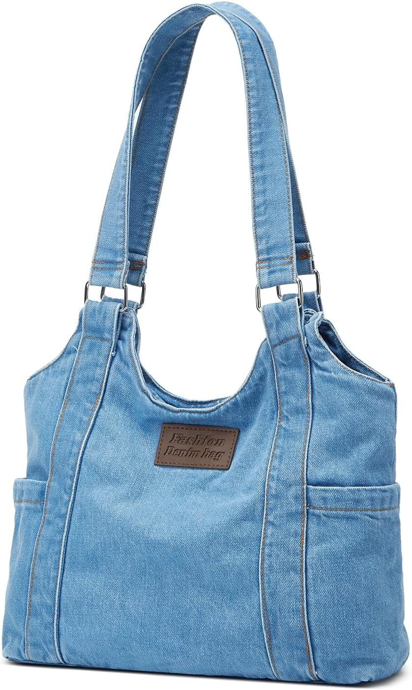 Denim Tote Bag Large Capacity Jean Purses for Women Handbags Soft Shoulder Ladies Purses