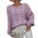 thumbnail image 1 of Jersey de manga larga abombada con cuello redondo para mujer, suéter holgado elegante de Color puro, suéter de punto con Cable hueco, morado S, 1 of 6