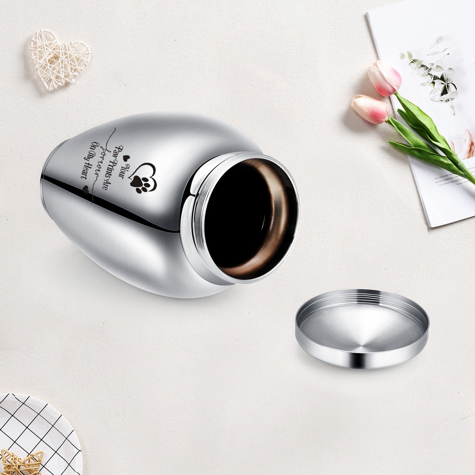 14*24cm Your Paw Prints Are Forever in My Heart Stainless Steel Cremation Jewelry for Dog Cat Ashes Keepsake Pet Memory Urn Large Capacity