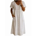 thumbnail image 4 of Royisotas Womens Dresses Button front Long dress Cotton linen Short sleeve Maxi Casual Dress for Women, 4 of 5