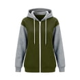 thumbnail image 4 of Womens Hoodies Color Block Fleece Lined Full Zip Quick-Dry Sweatshirt Drawstring Hood Side Pockets Mid Length for Street Shopping Daily Hangout | TruBelle,Army Green L, 4 of 7