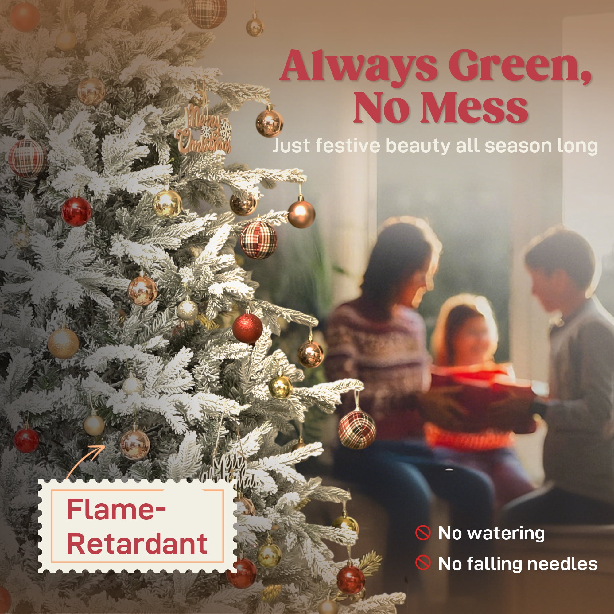 9ft Snow Flocked Full Christmas Tree 2514 Tips Quick Setup Flame Retardant Indoor Holiday Decor