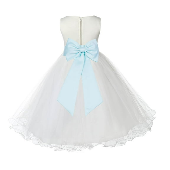 Ekidsbridal Satin Ivory Mint Tulle Rattail Flower Girl Dress for Baptism Wedding Mini Bridal Gown 829T 2