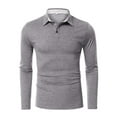 thumbnail image 2 of SWSMCLT Men's Slim Fit Fitted Basic Long Sleeve Polo Shirt V Neck Top Fall House Spring Soft Work Cotton Casual Grey XX-Large, 2 of 4