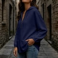 thumbnail image 6 of Women's Half Zip Hooded Sweatshirt Long Sleeve Loose Casual Pullover Hoodie with Pockets Solid Color Tops for Autumn Winter Wear Navy, 6 of 9