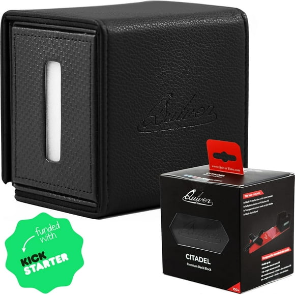 ERDS-Black Citadel Deck Block - 100+ Commander MTG Deck Box for Cards - Card box holder for Cards, Dice and Tokens, Custom Deckbox Divider - Quiver Card Cases Compatible | TCG Card Deck Box