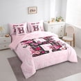 thumbnail image 2 of Erosebridal Floral Monogrammed H Twin Bedding Sets 7-Piece, Pink Damask Bedding Comforter Set, Pink Reversible, 2 of 7