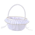 thumbnail image 2 of Cesta de flores para niña de boda con asa de perla artificial, cesta de flores decorativa de encaje para suministros de fiesta, 2 of 9