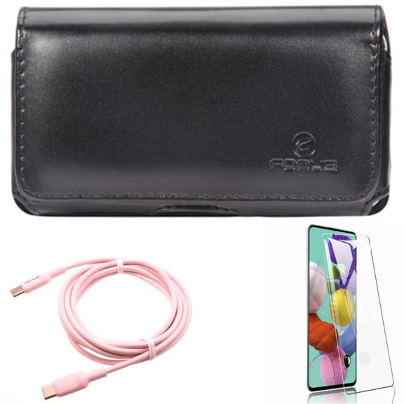 Screen Protector w Pink 10ft Long Cable w Case Belt Clip for Samsung Galaxy S20 - Tempered Glass [Fingerprint Unlock], USB-C to Type-C PD Fast Charger, Leather J1G fits Samsung Galaxy S20 Model