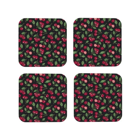 

Tideii Ripe Red Cherry for Leather Coasters 4 Pieces Anti-fouling and Anti-scalding Decorative Coasters Suitable for Restaurants Kitchens Coffee Shops-Square