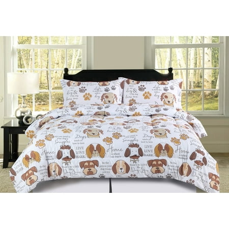 Twin Dog Puppy Comforter Bedding Set Pet Themed Animal Lover Brown, Tan and