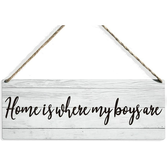 Novelty Home is Where My Boys are Wood Sign, New Mom Gifts, Mothers Day Gifts for Mom Mommy Mother, Farmhouseation for Home Bedroom 8x12 Inch