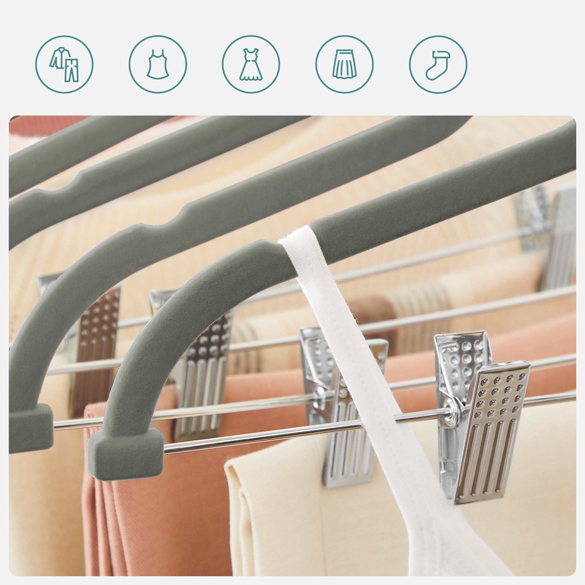 Velvet Skirt Pants Hangers 30 Packs Velvet Hangers with Adjustable Clips Non Slip Space Saving Clothes Hangers for Skirts Pant Gray
