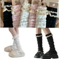 thumbnail image 2 of Elegant Knitted Stretch Leg Warmers Boot Cuffs Sweet Bows Ruffled Lace Trim Patchwork Leg Covers Calf Socks for Women, 2 of 20