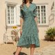 thumbnail image 5 of Vestido de manga corta de playa boho floral de gasa con cuello en V casual para mujer Fridja  yut3062, 5 of 6