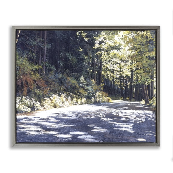 Stupell Industries Transitional Sunlit Woodland Road Gray Floating Frame Canvas Art, 21 x 17, by Andrew Kiss