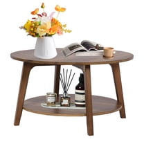 CL.HPAHKL Round Coffee Table, 31.5'' Wooden Circle Coffee Table with Storage, 2-Tier Center Table for Living Room, Apartment, Small Space, Brown