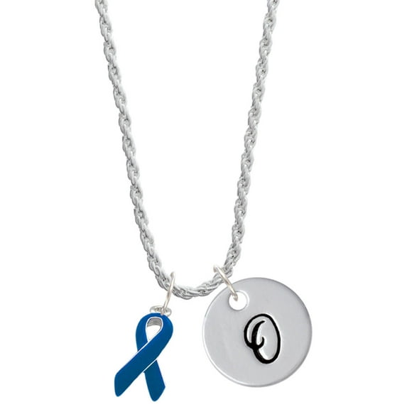 Delight Jewelry Silvertone Blue Ribbon Silvertone Script Initial Disc - O - Charm Necklace, 20"+3"