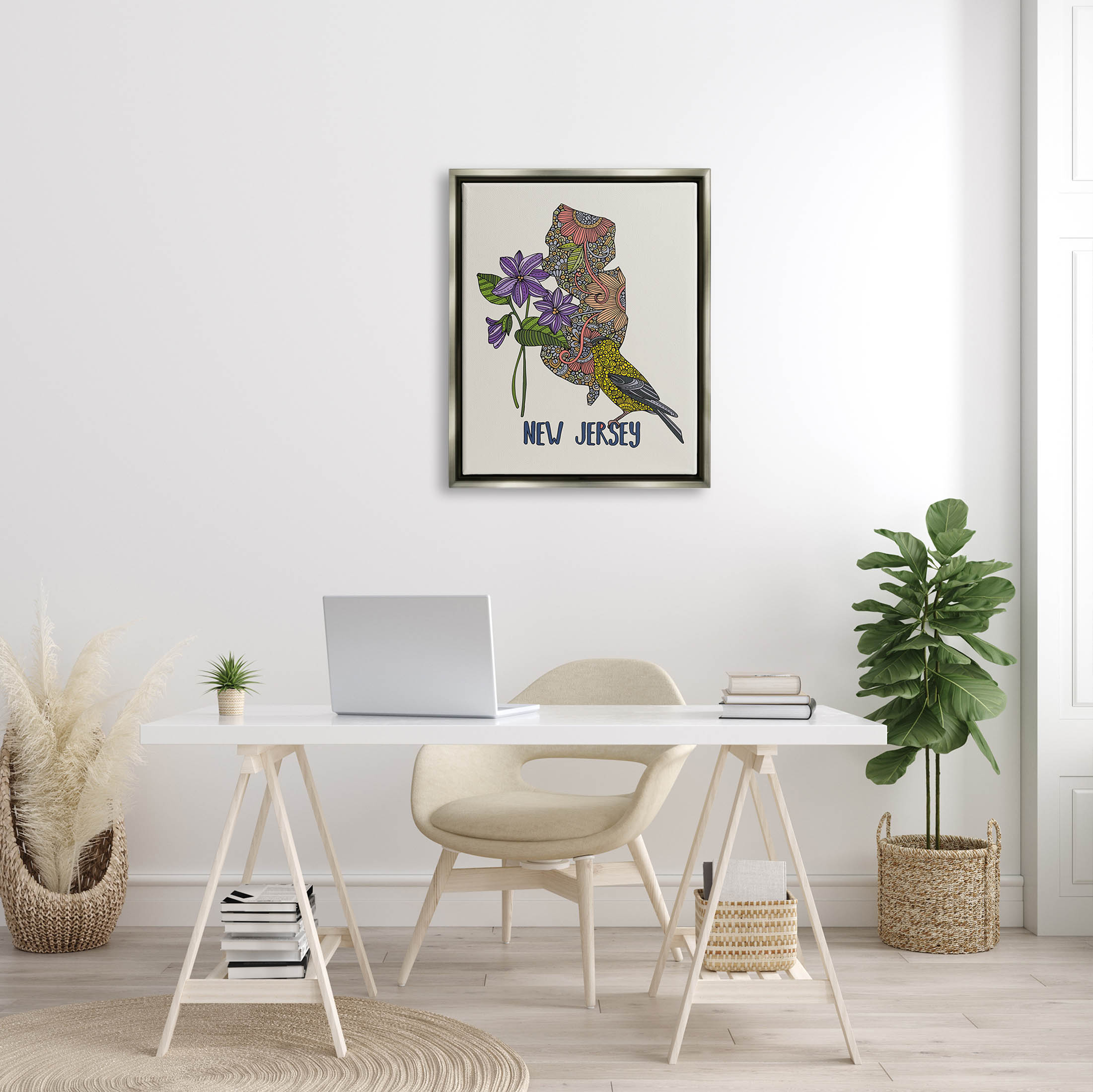 Stupell Industries New Jersey Detailed Pattern Graphic Art Luster Gray Floating Framed Canvas Print Wall Art, Design by Valentina Harper