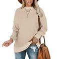 thumbnail image 2 of SMihono Lantern Sleeve Tunic T Shirt Blouse Womens Plus Size Solid Color Long Sleeve Crew Neck Keyhole Neck Solid Color Female Leisure Khaki L, 2 of 9