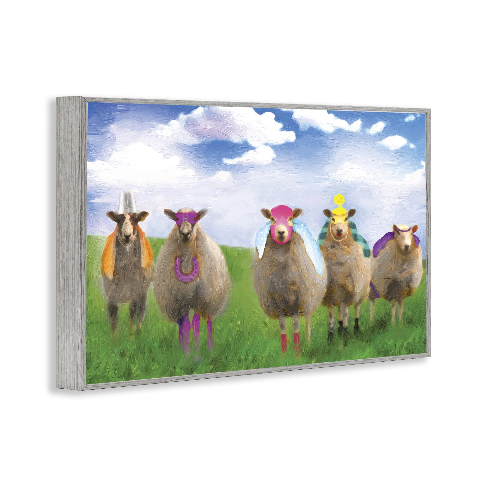 Stupell Industries Superhero Sheep in Field Animals & Insects Painting Gray Framed Art Print Wall Art, 24 x 16