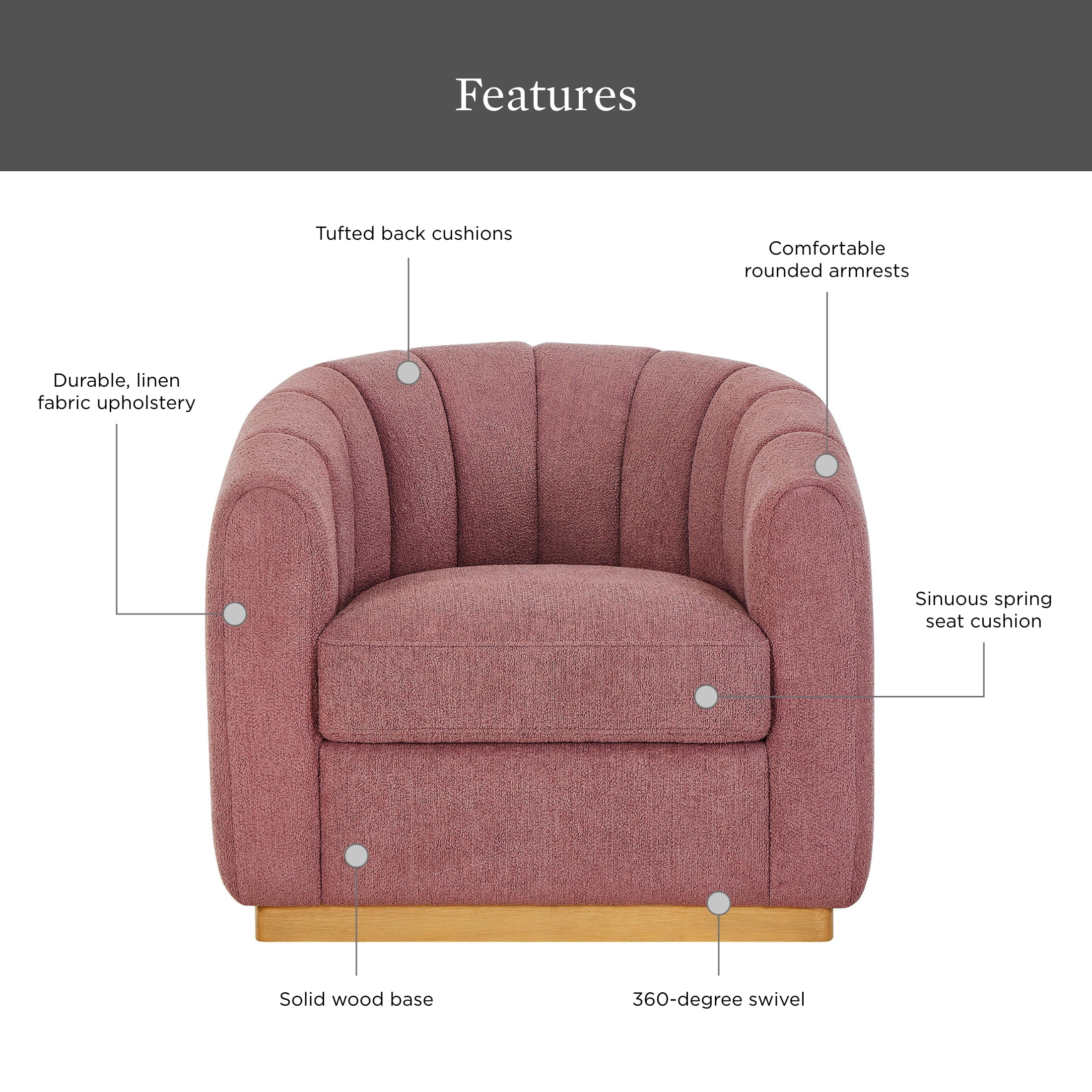 Better Homes & Gardens Lillian Accent Swivel Chair, Rose Boucle