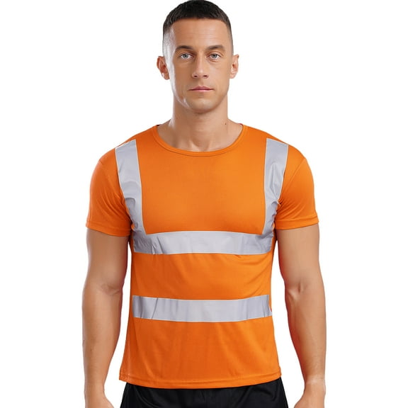 Haitryli Men's Quick Dry Volunteer Activities Athletic Sports T-shirts Hi Vis Reflective Social Orange M