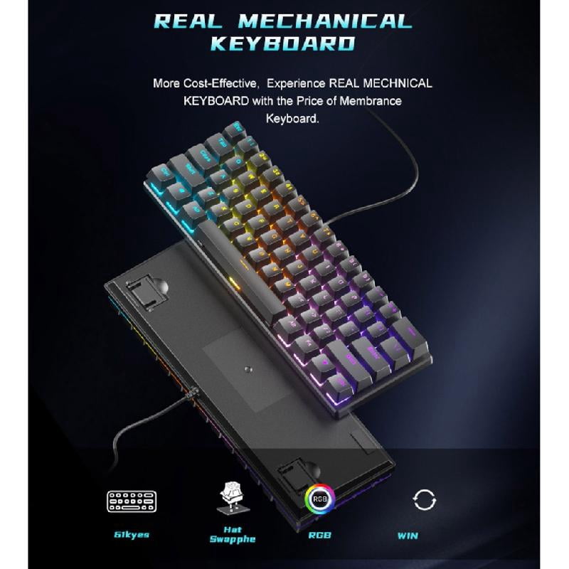 61 Key LED Backlit Cord Gaming Keyboard Ergonomic Waterproof Mechanical