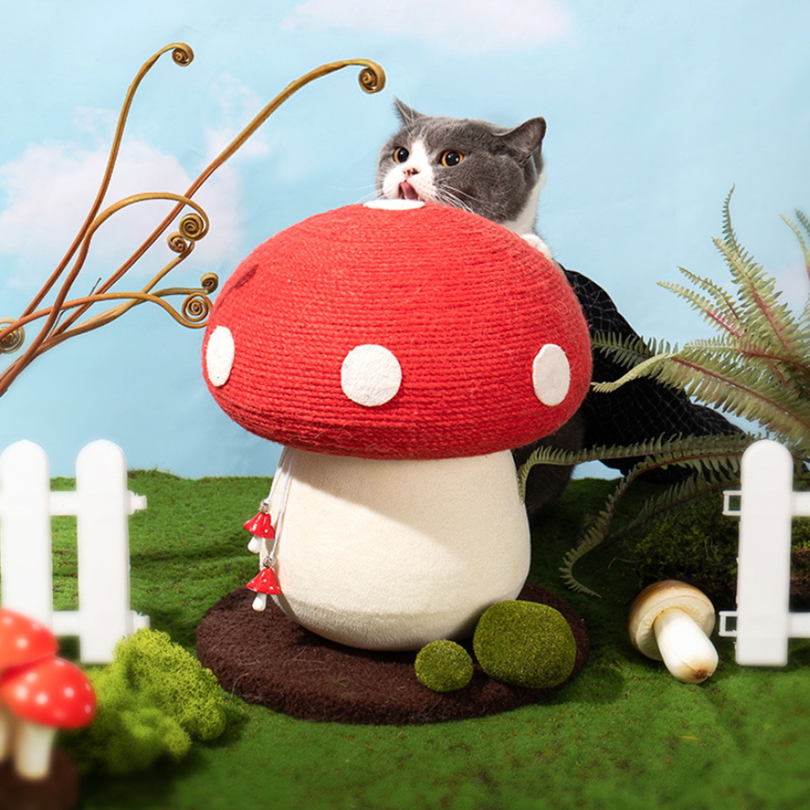 HomeDm Mushroom Cat Scratching Post, 13.26x10.92 Inches Claw Scratching Post for Kitty, Natural Sisal Cat Scratchers Pole, Cat Interactive Toys, Cat Tree Tower