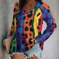 thumbnail image 2 of LYWC Vibrant Giraffe Stripe - 1187 Long Sleeve Shirts For Women Oversized Tshirts Tops Tees Fall T-Shirts V Neck, 2 of 7