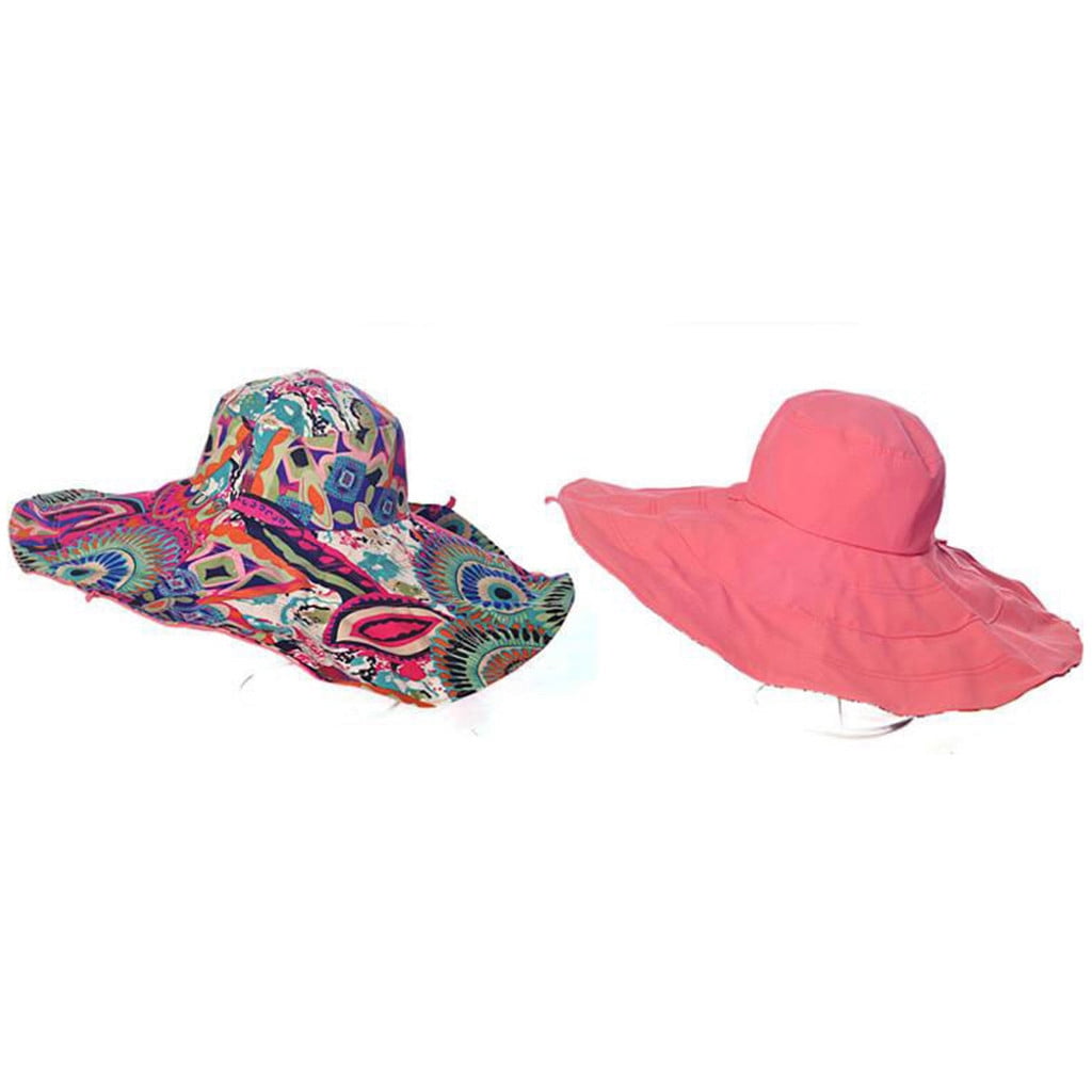 Beach Cap Women Print Two-Side Big Brim Straw Hat Sun Floppy Wide Brim Hats